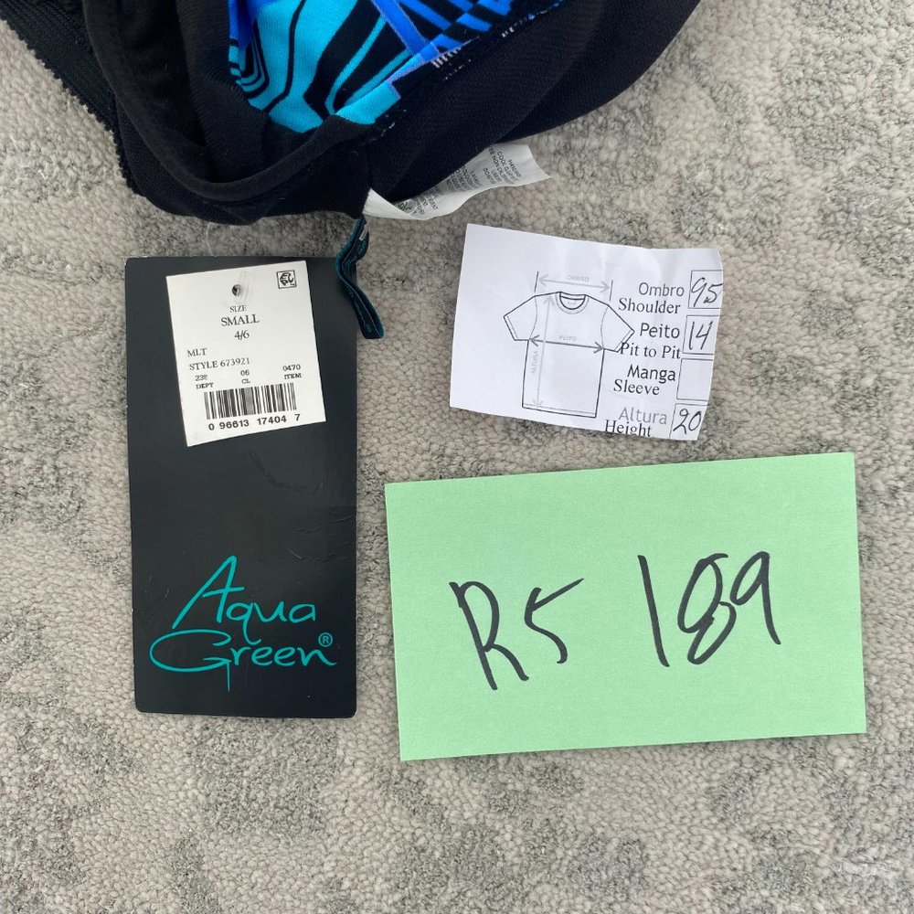 Aqua Green Blue Geometric Tankini Top Size Small Halter NWT - Picture 9 of 10
